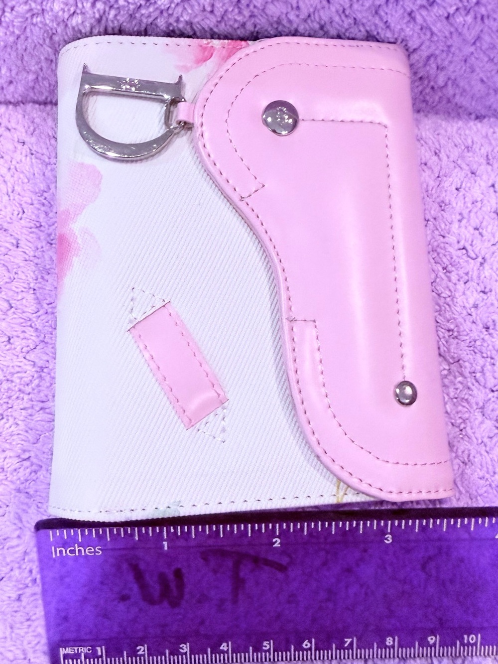 Dior Pink and White Floral Saddle Wallet with Silver 'D' Charm - Picture 7 of 7